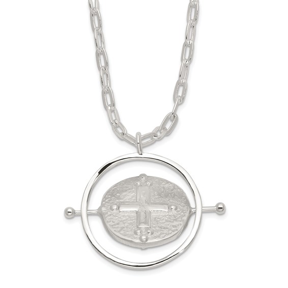 Sterling Silver E-Coating Movable/Spin Cross 16in w/2in ext Necklace