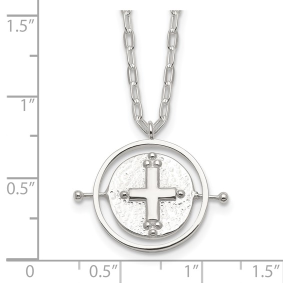 Sterling Silver E-Coating Movable/Spin Cross 16in w/2in ext Necklace