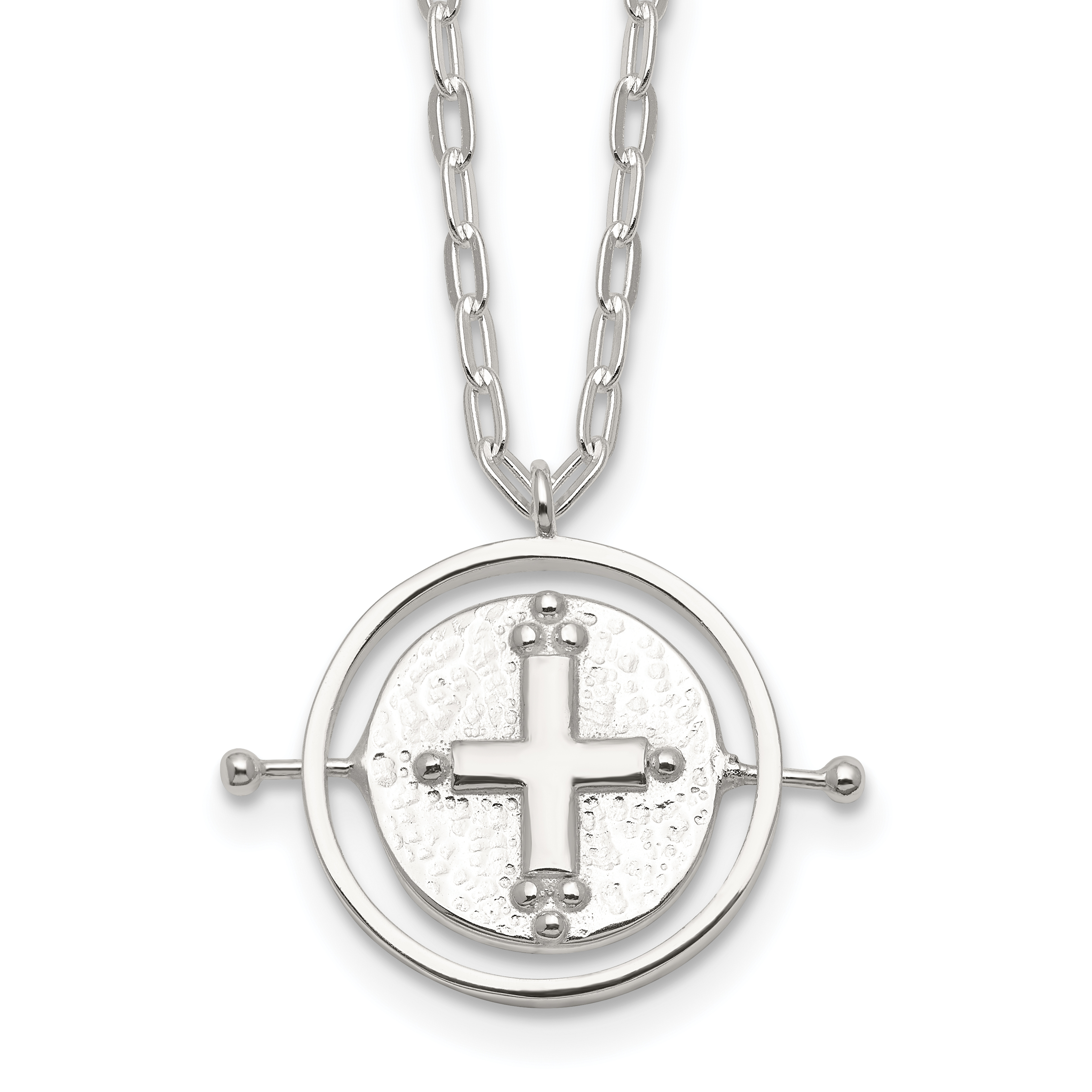 Sterling Silver E-Coating Movable/Spin Cross 16in w/2in ext Necklace (QG6570-16)