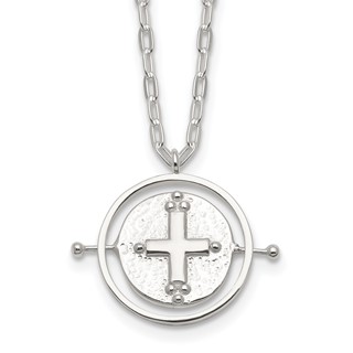 Sterling Silver E-Coating Movable/Spin Cross 16in w/2in ext Necklace