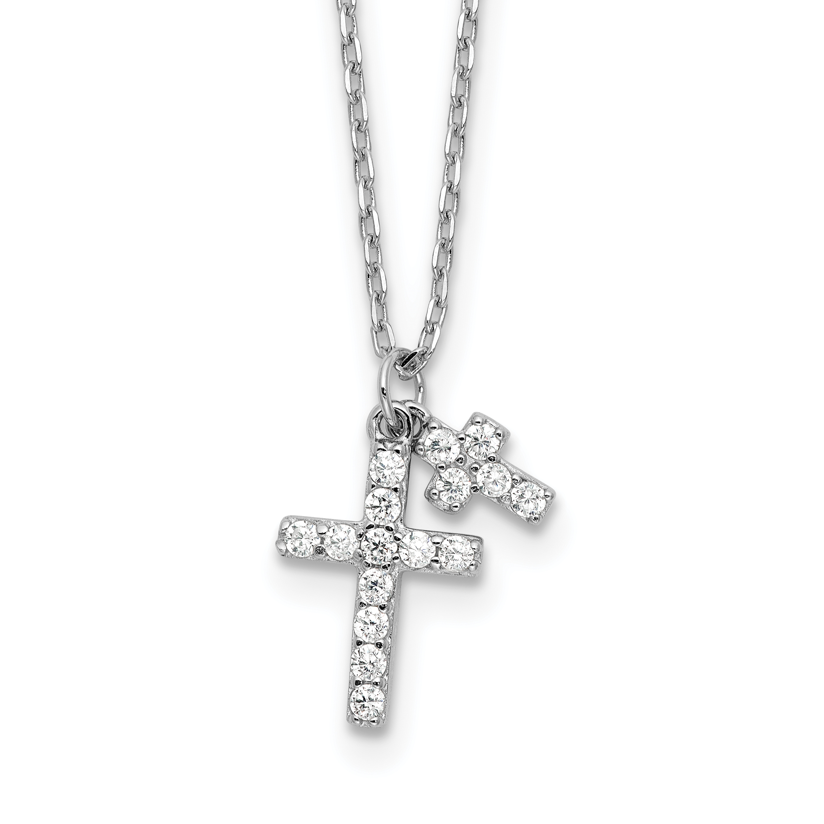Sterling Silver Rhodium-plated CZ Crosses 16in w/2in ext. Necklace (QG6571-16)