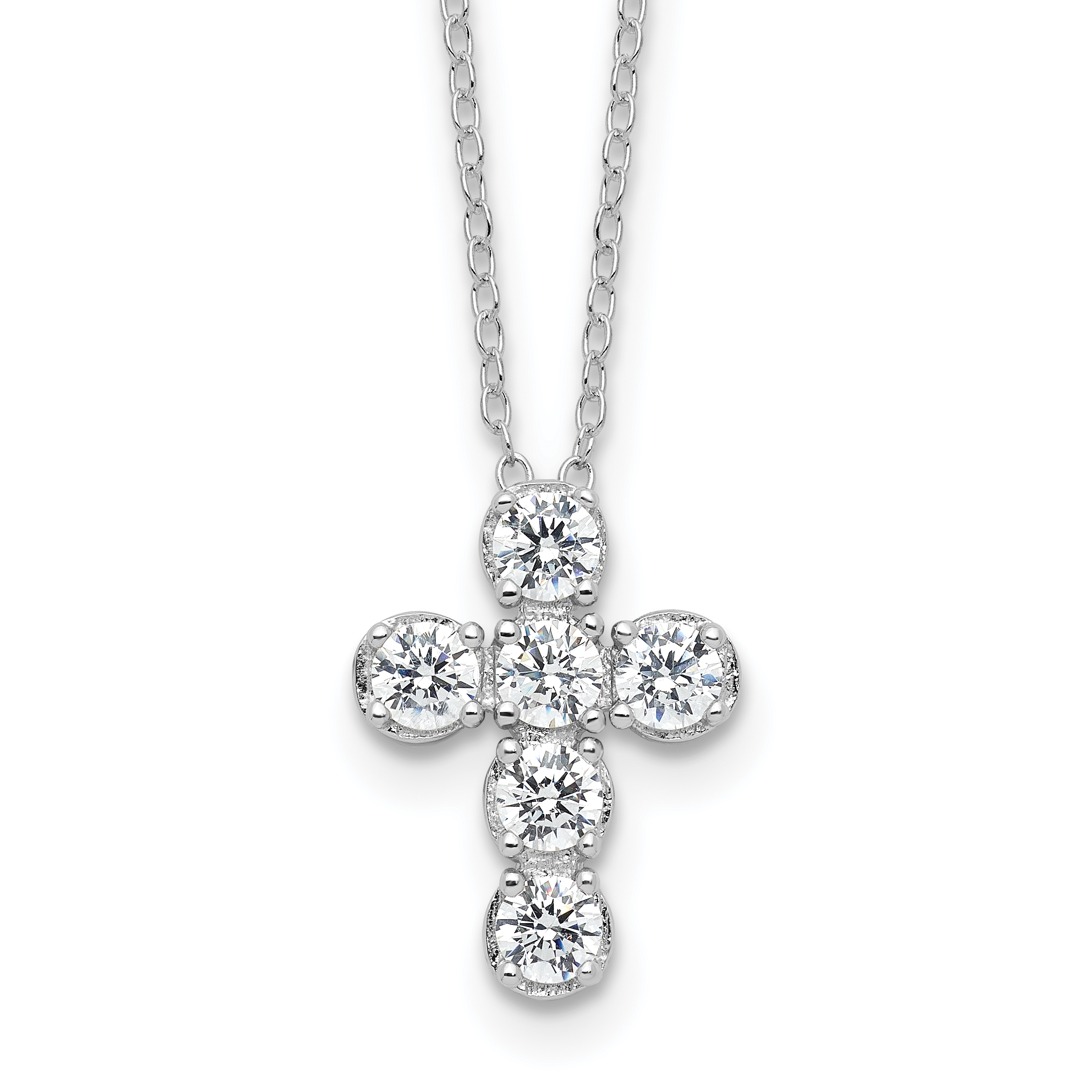 Sterling Silver Rhodium-plated CZ Cross 16in w/2in ext Necklace (QG6572-16)