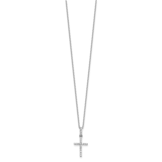 Sterling Silver Rhodium-plated CZ Cross 18in Necklace
