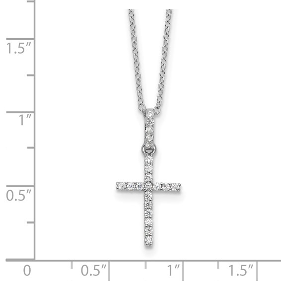 Sterling Silver Rhodium-plated CZ Cross 18in Necklace