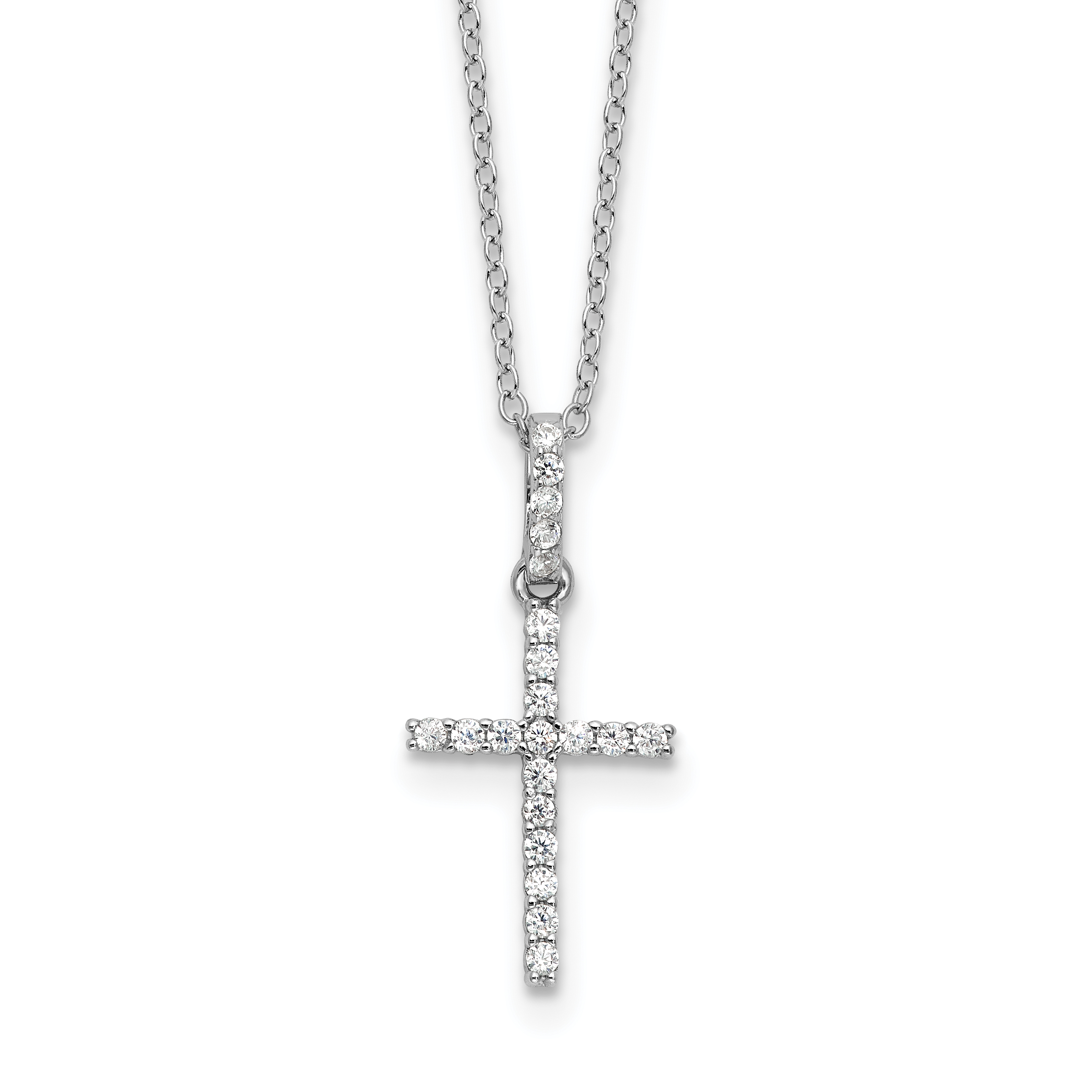 Sterling Silver Rhodium-plated CZ Cross 18in Necklace (QG6576-18)