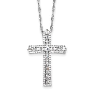 Sterling Silver Rhodium-plated CZ Cross 18in w/2in ext. Necklace