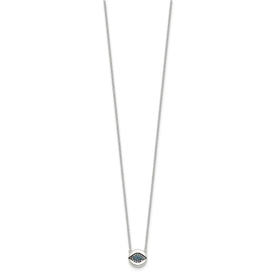 SS Multi Color CZ Evil Eye 16in w/2in ext Necklace