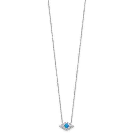 Sterling Silver Rhodium-plated CZ Blue Cr. Opal Evil Eye w/2in ext Necklace