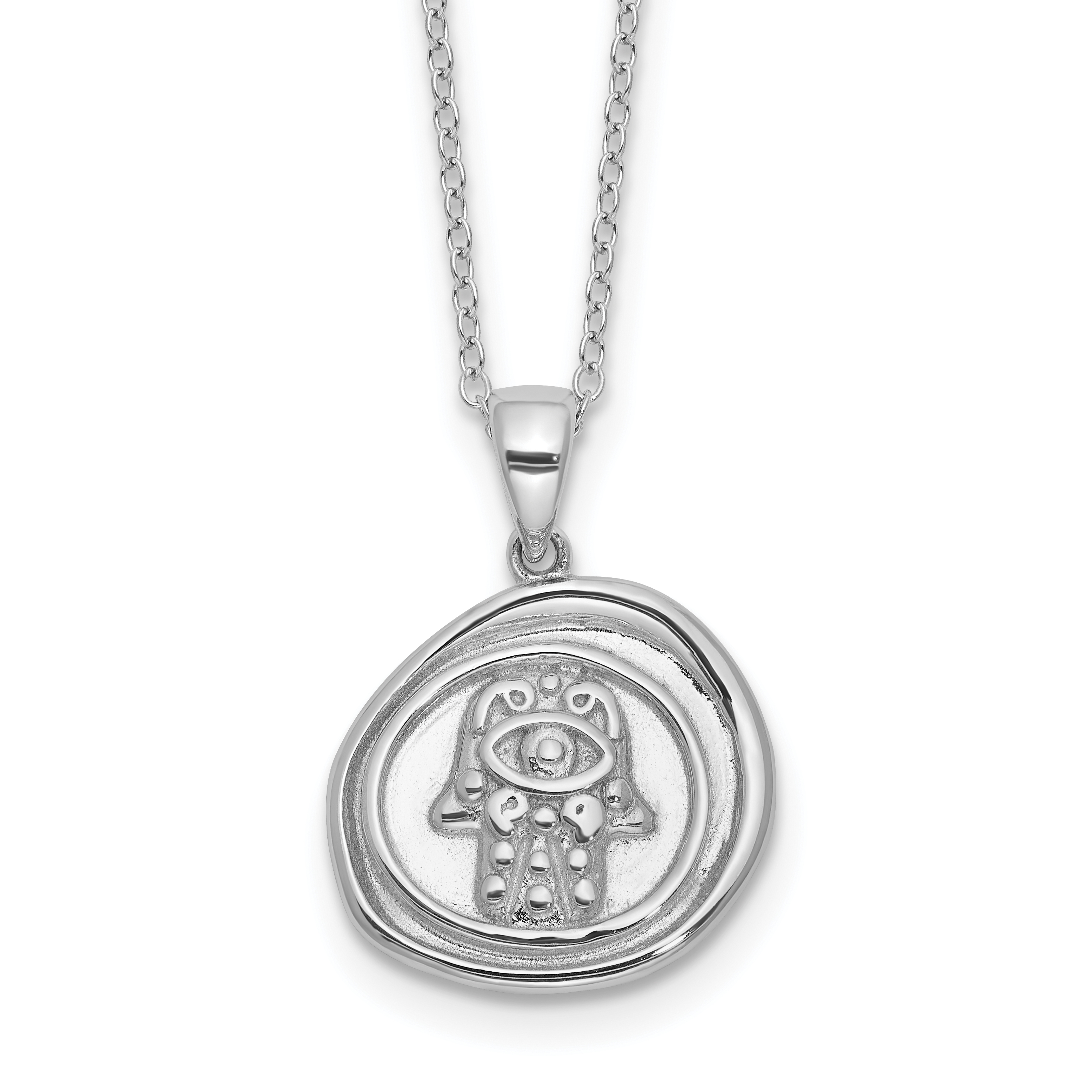 Sterling Silver Rhodium-plated Hamsa 18in Necklace (QG6592-18)