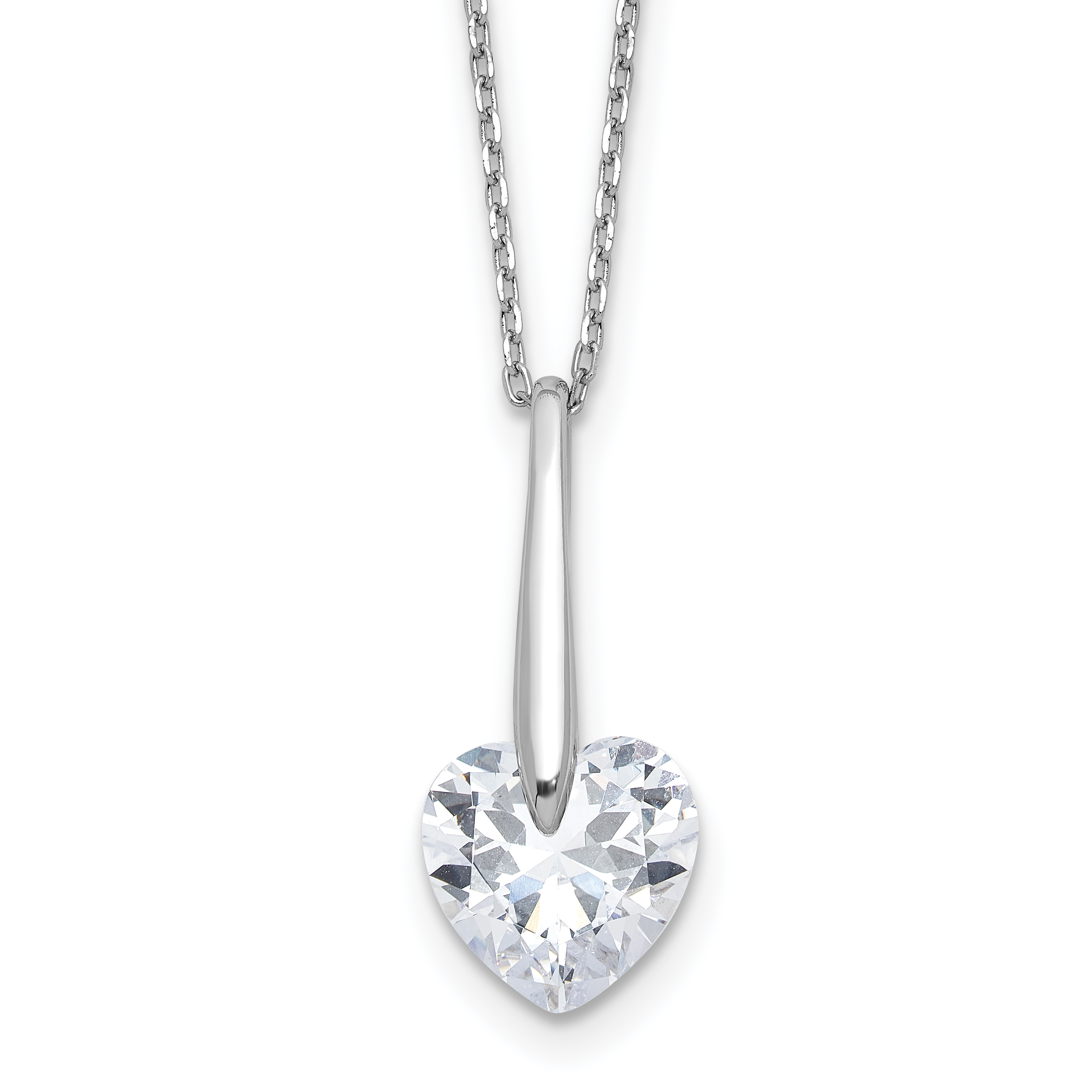 Sterling Silver Rhodium-plated CZ Heart 16in w/2in ext Necklace (QG6594-16)