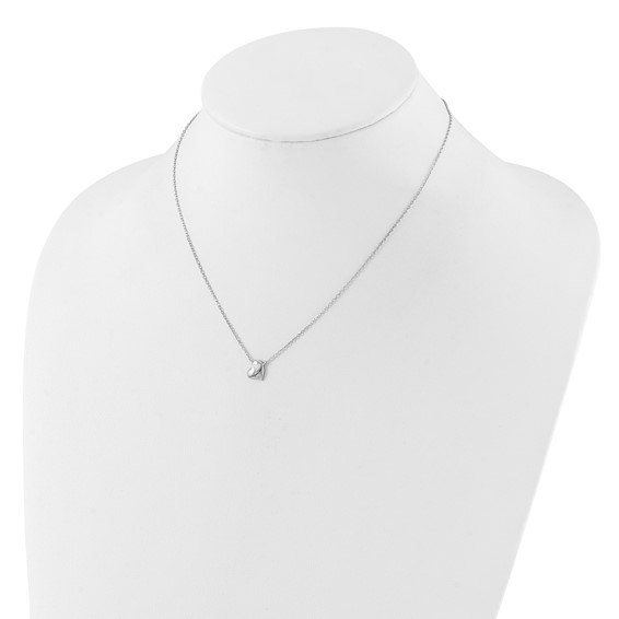 Sterling Silver RH-plated Created Opal Inlay CZ Heart w/2in ext Necklace