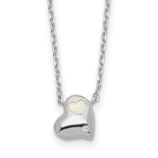 Sterling Silver RH-plated Created Opal Inlay CZ Heart w/2in ext Necklace