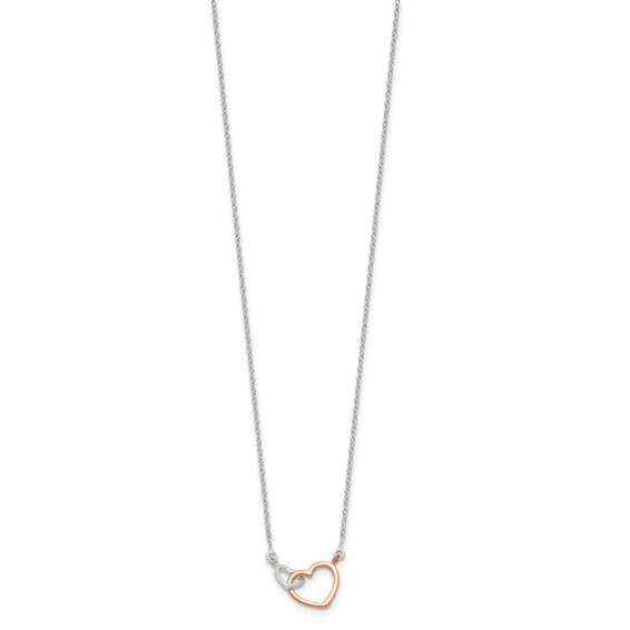 Sterling Silver and Rose-tone Polished Double Heart 18in Necklace