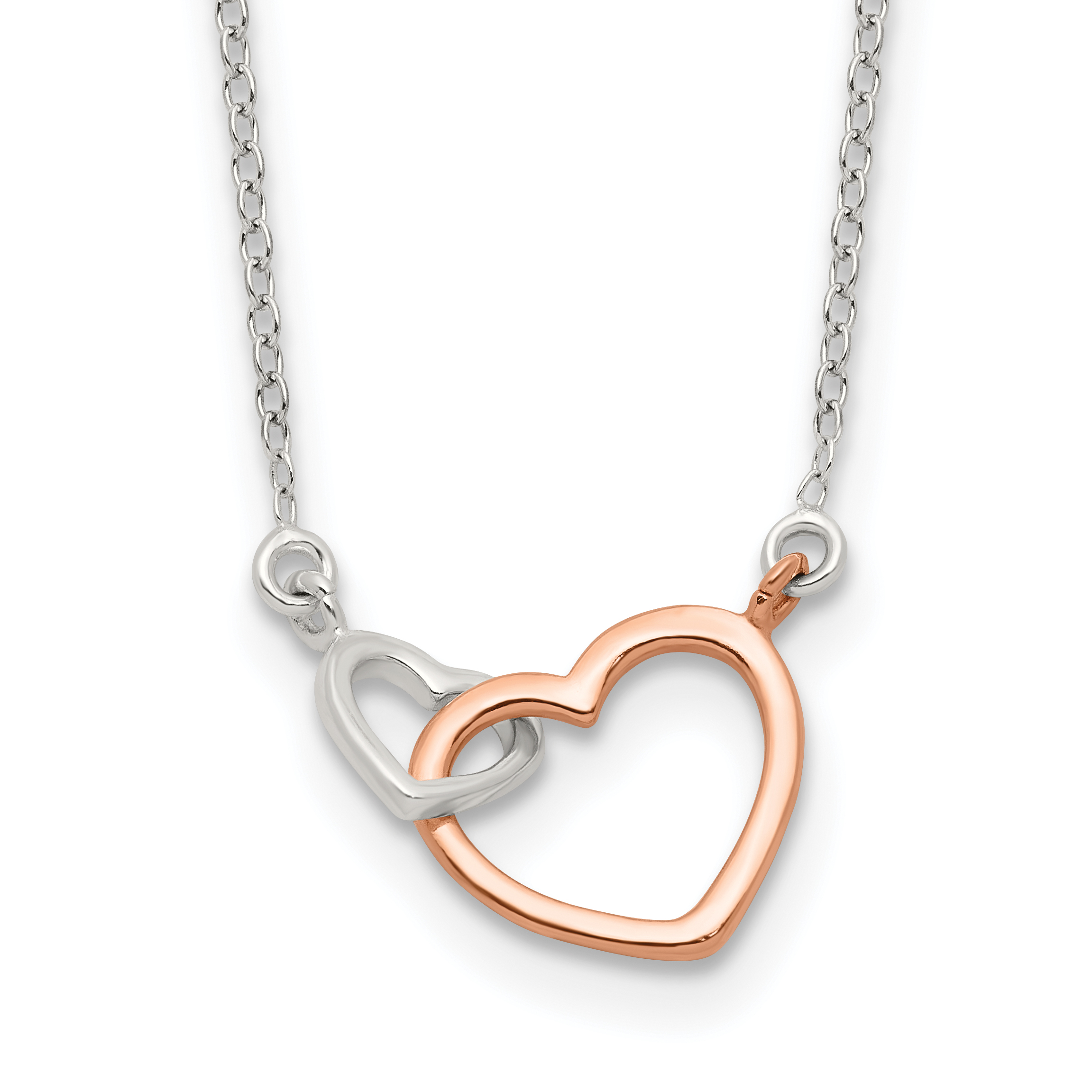 Sterling Silver and Rose-tone Polished Double Heart 18in Necklace (QG6596-18)