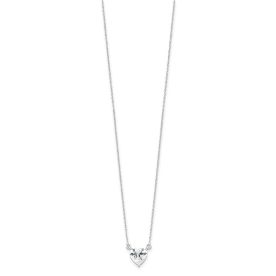 Sterling Silver Polished Heart CZ Necklace