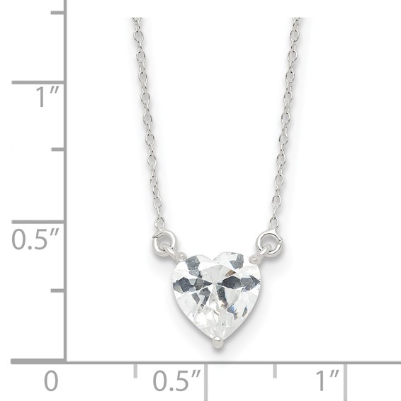 Sterling Silver Polished Heart CZ Necklace