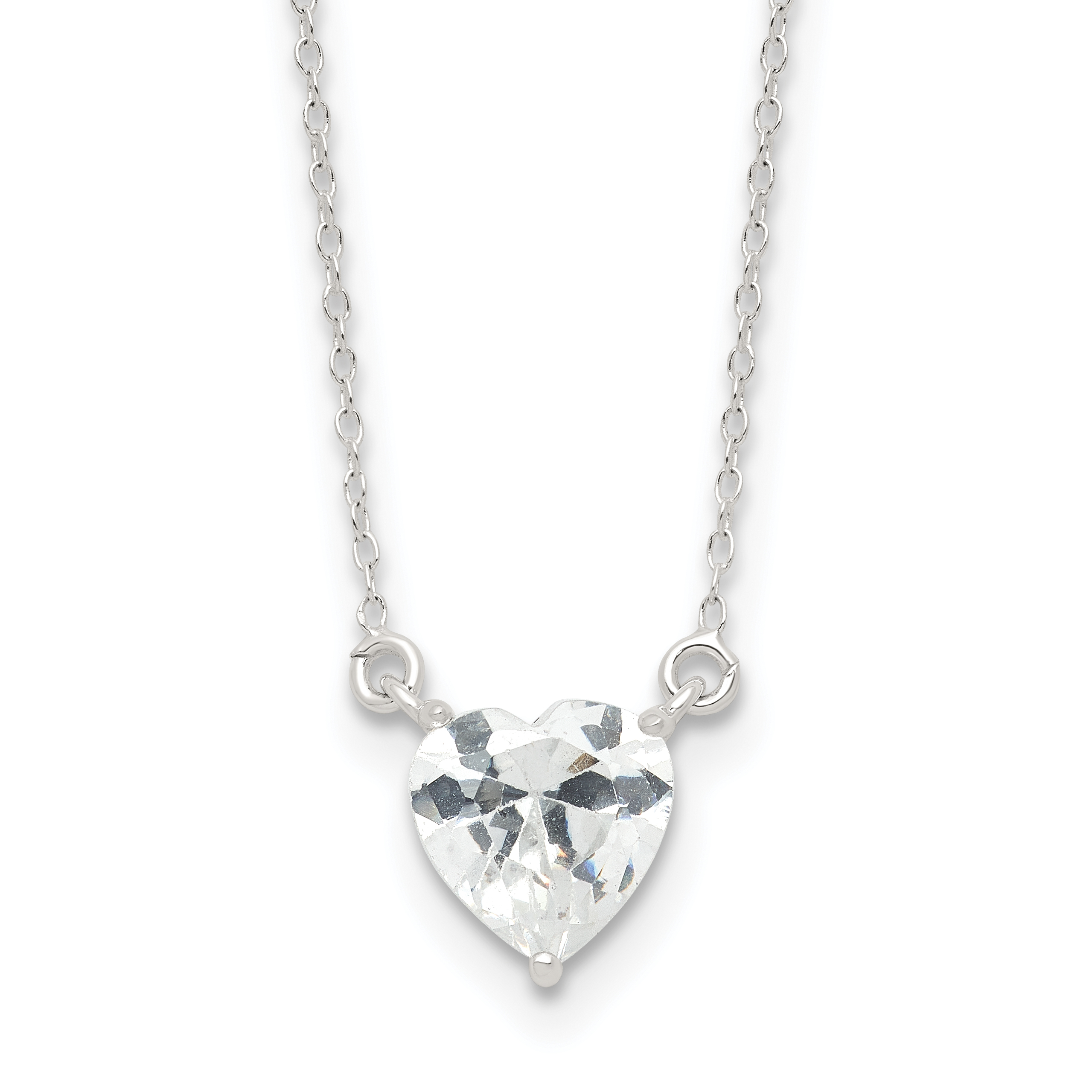 Sterling Silver Polished Heart CZ Necklace (QG6597-18)