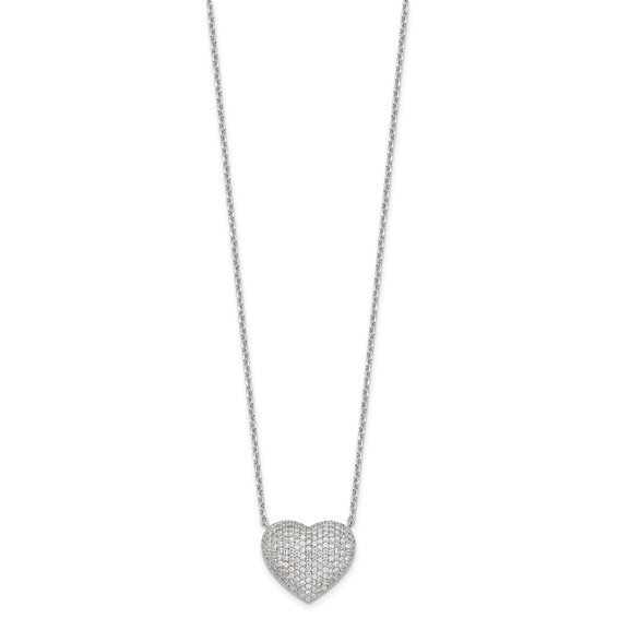 Sterling Silver Rhodium-plated Pave CZ Heart Necklace