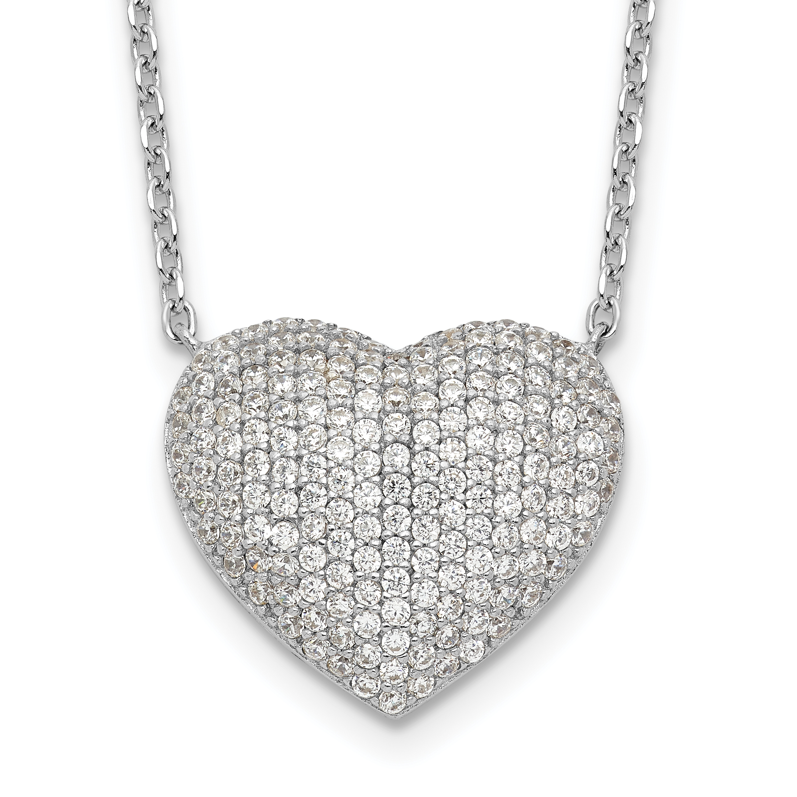 Sterling Silver Rhodium-plated Pave CZ Heart Necklace (QG6599-18)