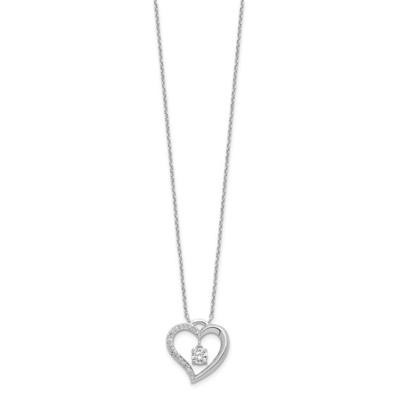 Sterling Silver Rhod-plated Polished CZ Open Heart w/1.25in Ext Necklace