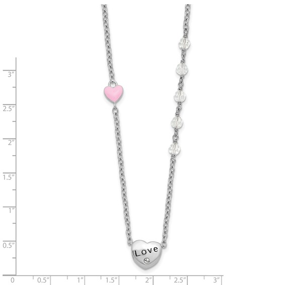 Sterling Silver Rh-plated Crystal and Enamel LOVE w/1in ext Child Necklace