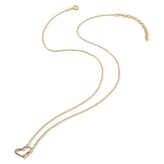 Sterling Silver Gold-tone CZ Glass Heart w/2in ext Necklace