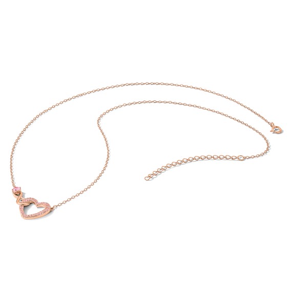 Sterling Silver Rose-tone Pink CZ Heart Infinity w/2IN Ext Necklace