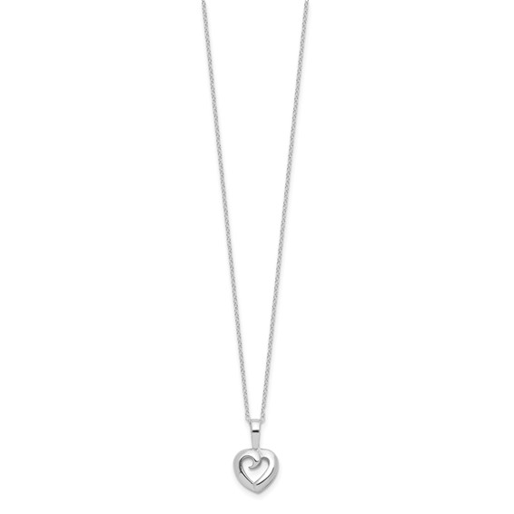 Sterling Silver Rhodium-plated Heart 16in w/2in ext Necklace