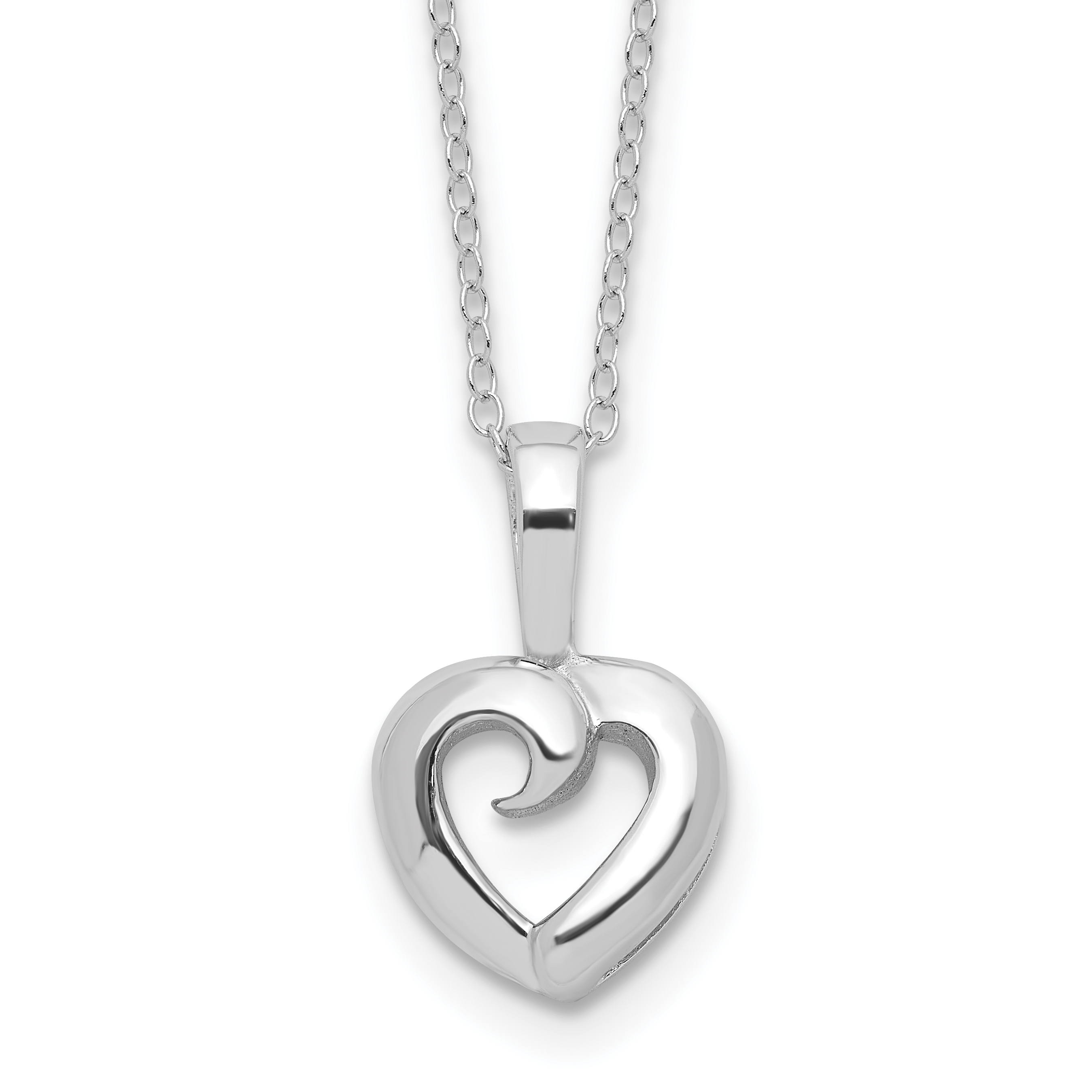 Sterling Silver Rhodium-plated Heart 16in w/2in ext Necklace (QG6613-16)