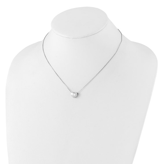 Sterling Silver Rho-plated  Brushed Heart 16.5in w/1in ext Necklace