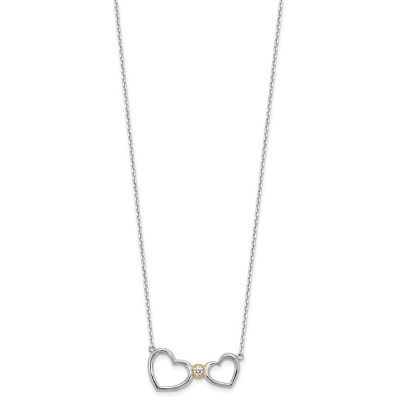 Sterling Silver w/14k accent Rh-plated CZ Heart w/2in. ext Necklace