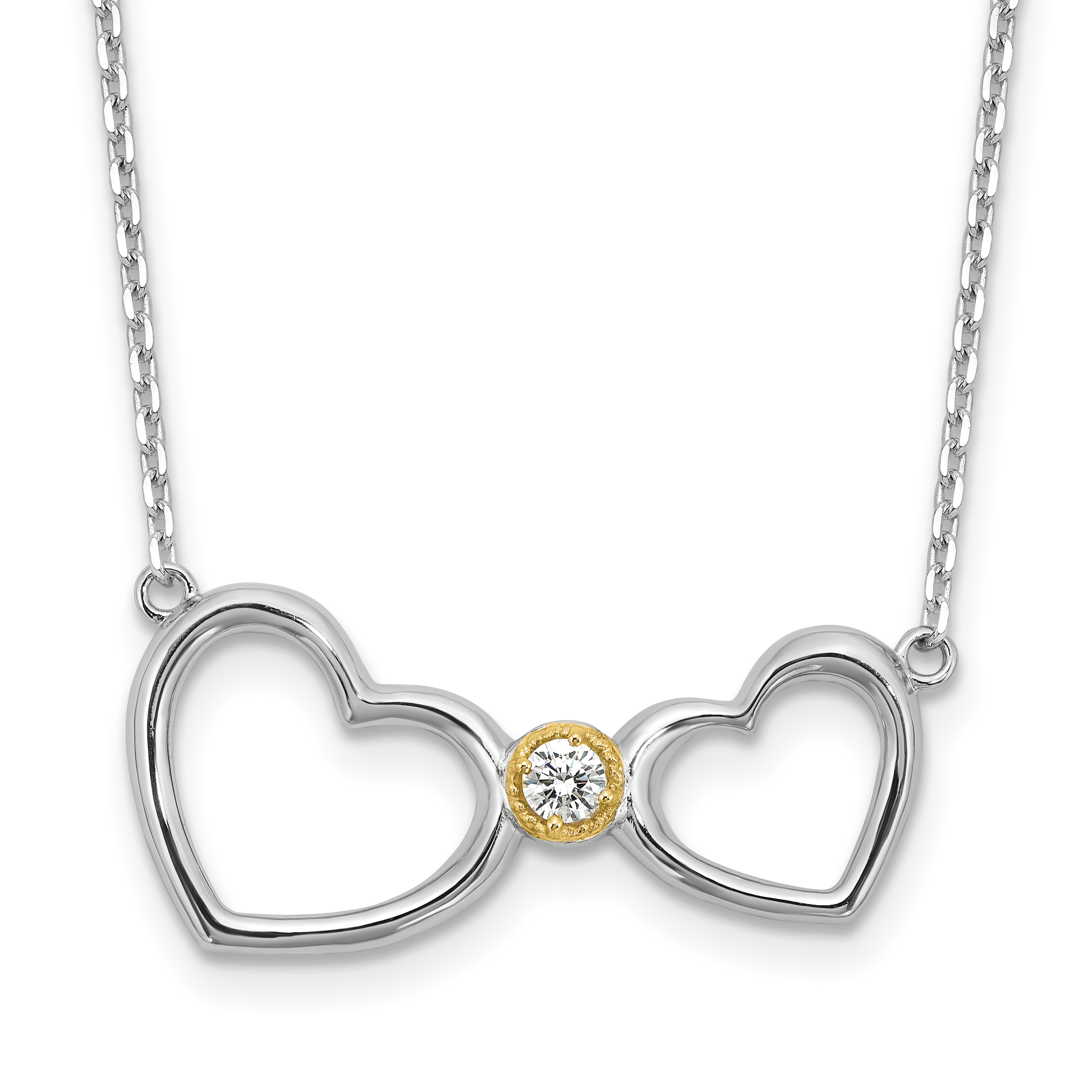 Sterling Silver w/14k accent Rh-plated CZ Heart w/2in. ext Necklace (QG6616-16.25)