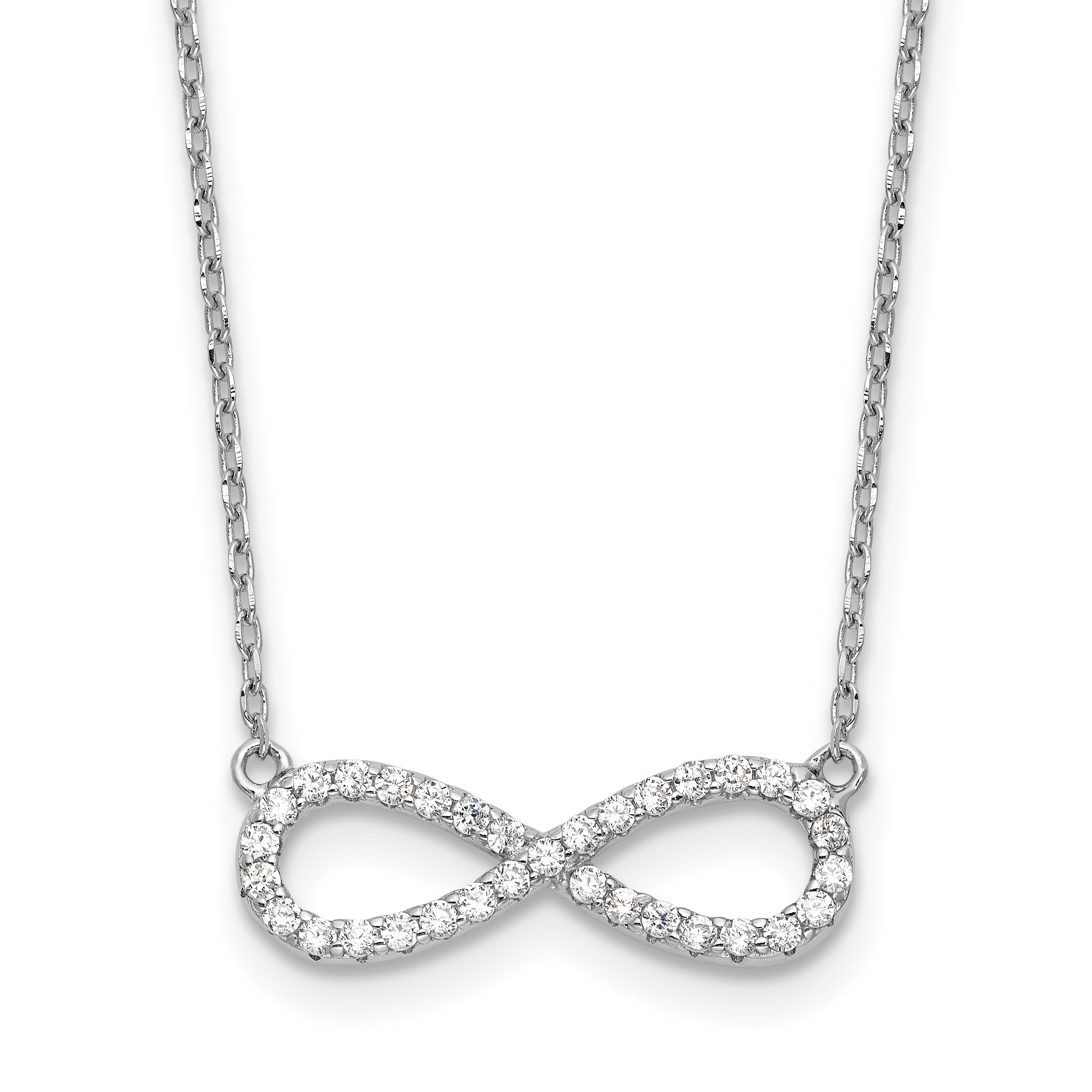 Sterling Silver Rhodium-plated CZ Infinity Symbol 18in w/2in ext. Necklace (QG6619-18)