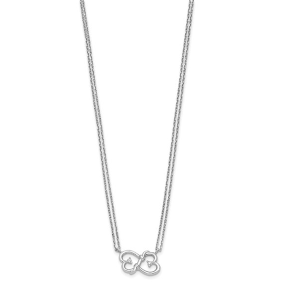 Sterling Silver Rhodium-plated CZ Heart 2-Strand w/1.5in ext Necklace