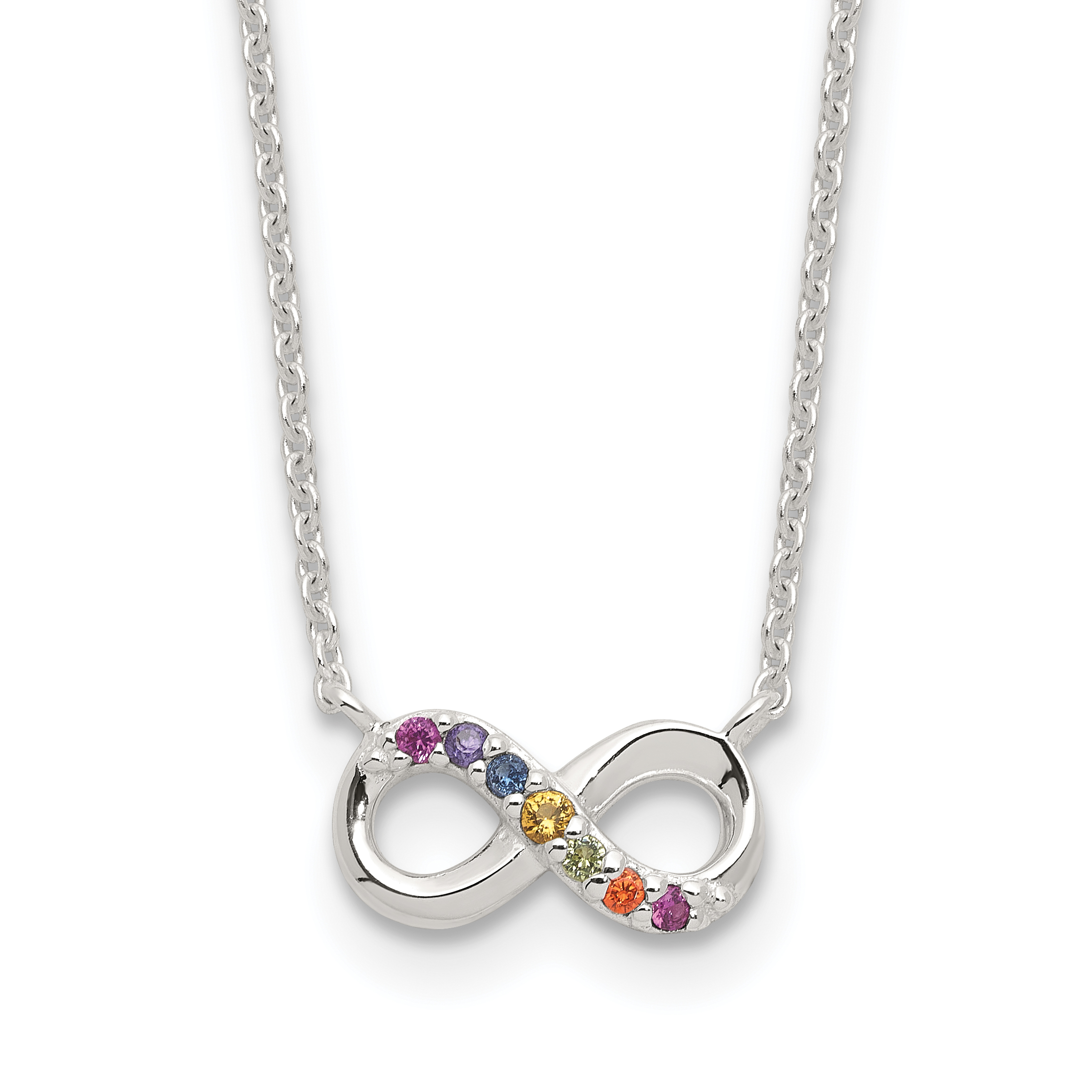 Sterling Silver E-coated Multi Color CZ Infinity 18in w/2in ext Necklace (QG6622-18)