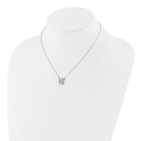 Sterling Silver Rhodium-plated CZ LOVE 16in w/2in ext. Necklace