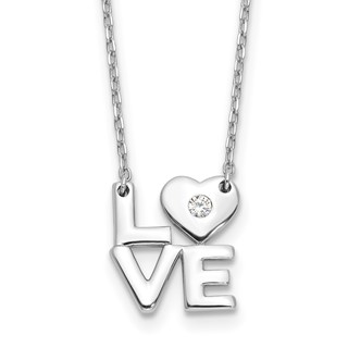 Sterling Silver Rhodium-plated CZ LOVE 16in w/2in ext. Necklace