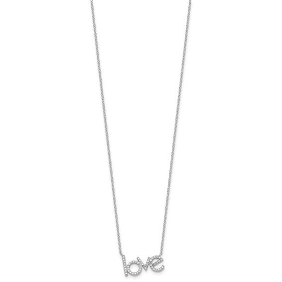 Sterling Silver Rhodium-plated CZ LOVE 16in w/1.75in ext Necklace