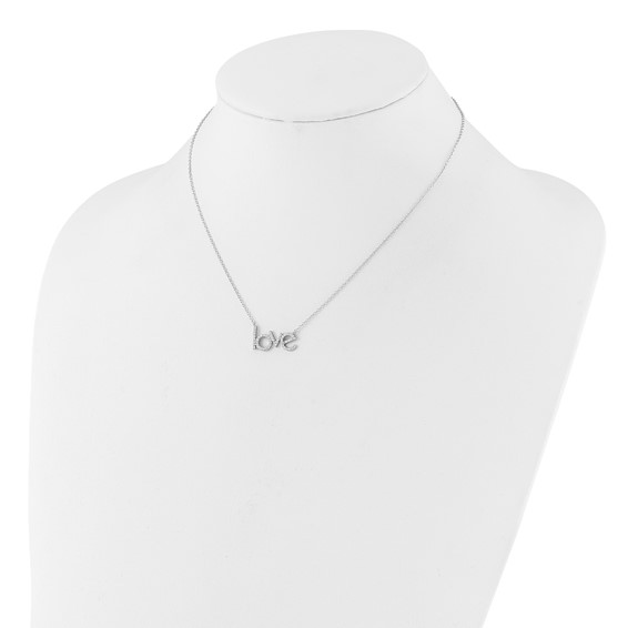 Sterling Silver Rhodium-plated CZ LOVE 16in w/1.75in ext Necklace