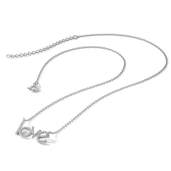 Sterling Silver Rhodium-plated CZ LOVE 16in w/1.75in ext Necklace