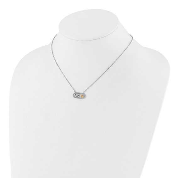 Sterling Silver w/14k accent Rh-plated Enamel LOVE w/2in. ext Necklace