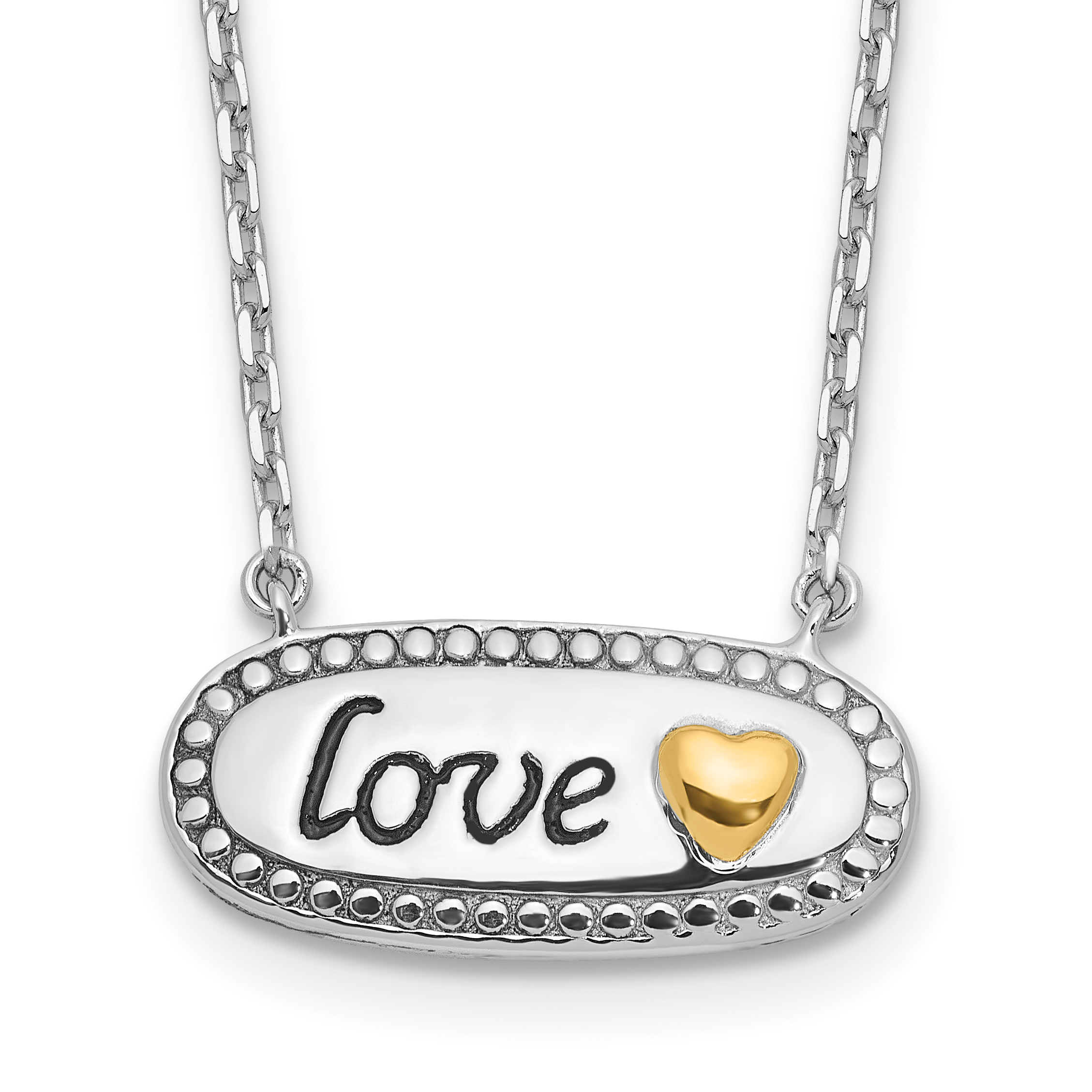 Sterling Silver w/14k accent Rh-plated Enamel LOVE w/2in. ext Necklace (QG6626-16)