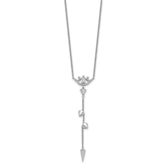 Pure Fire Sterling Silver Rhodium-plated Evil Eye CZ 18in w/2in ext Necklac
