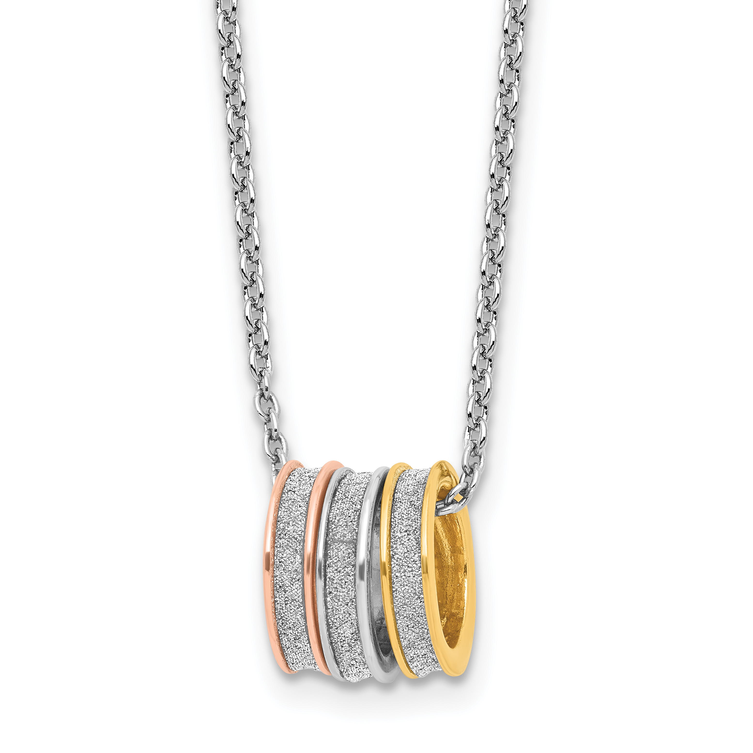 Sterling Silver RH-plated Yell/Rose-tone Glitter Fabric w/2in ext Necklace (QG6630-18)