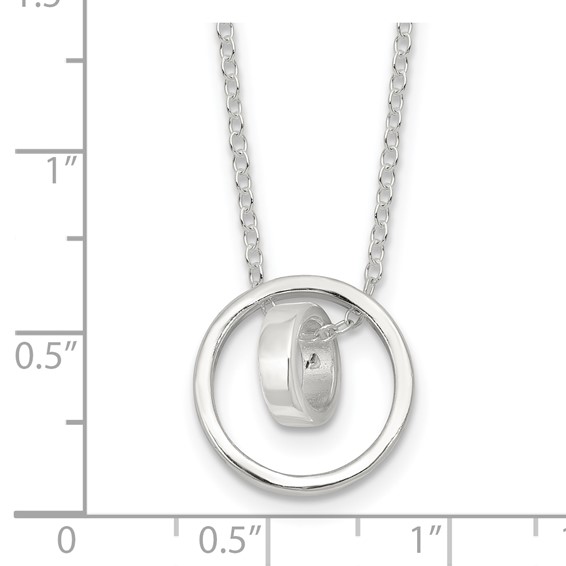 Sterling Silver E-Coating Double Circle 16in w/2in ext Necklace