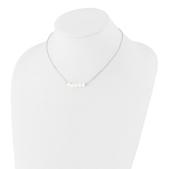 Sterling Silver Rhodium-plated Glass Pearl 16in w/2 in ext Necklace