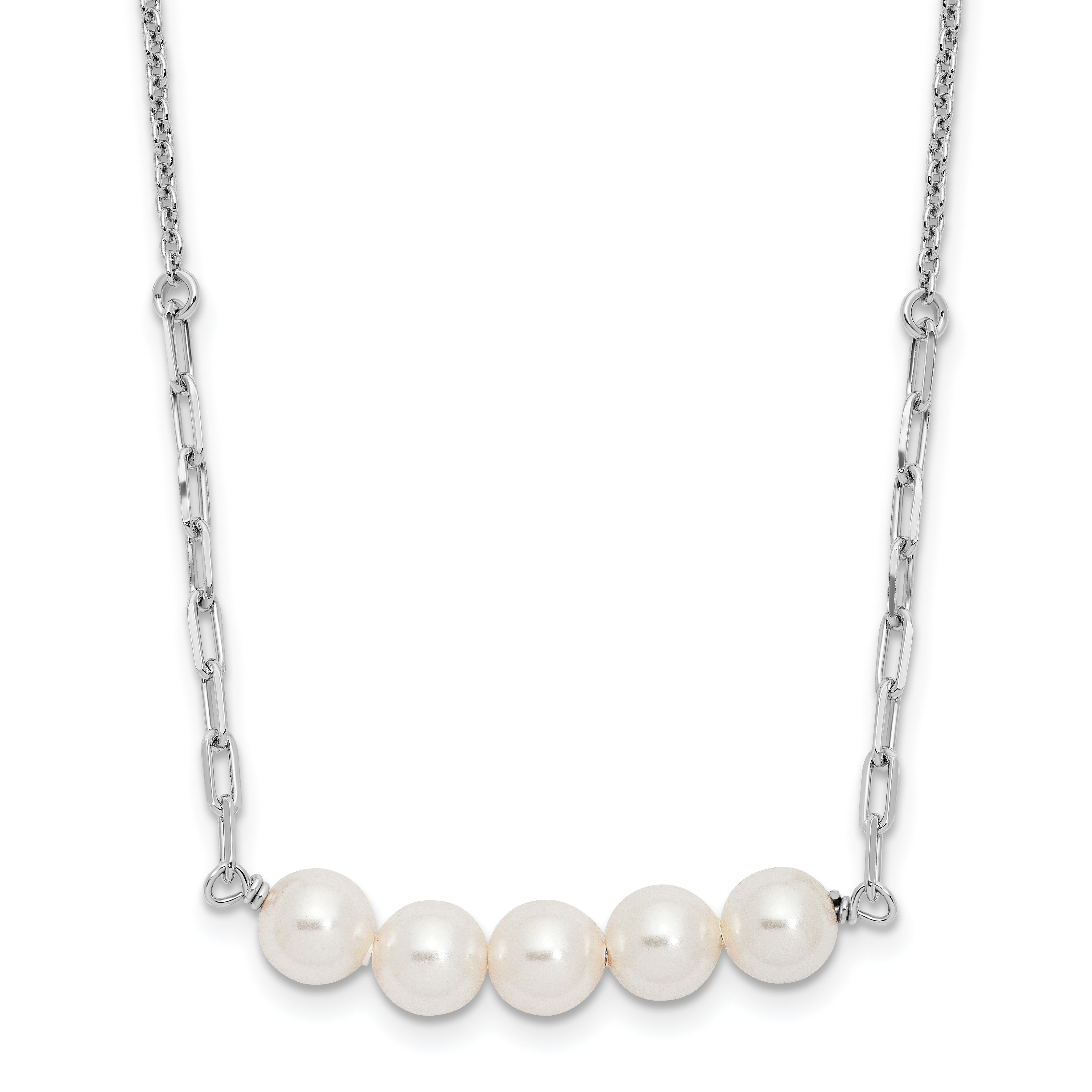 Sterling Silver Rhodium-plated Glass Pearl 16in w/2 in ext Necklace (QG6634-16)