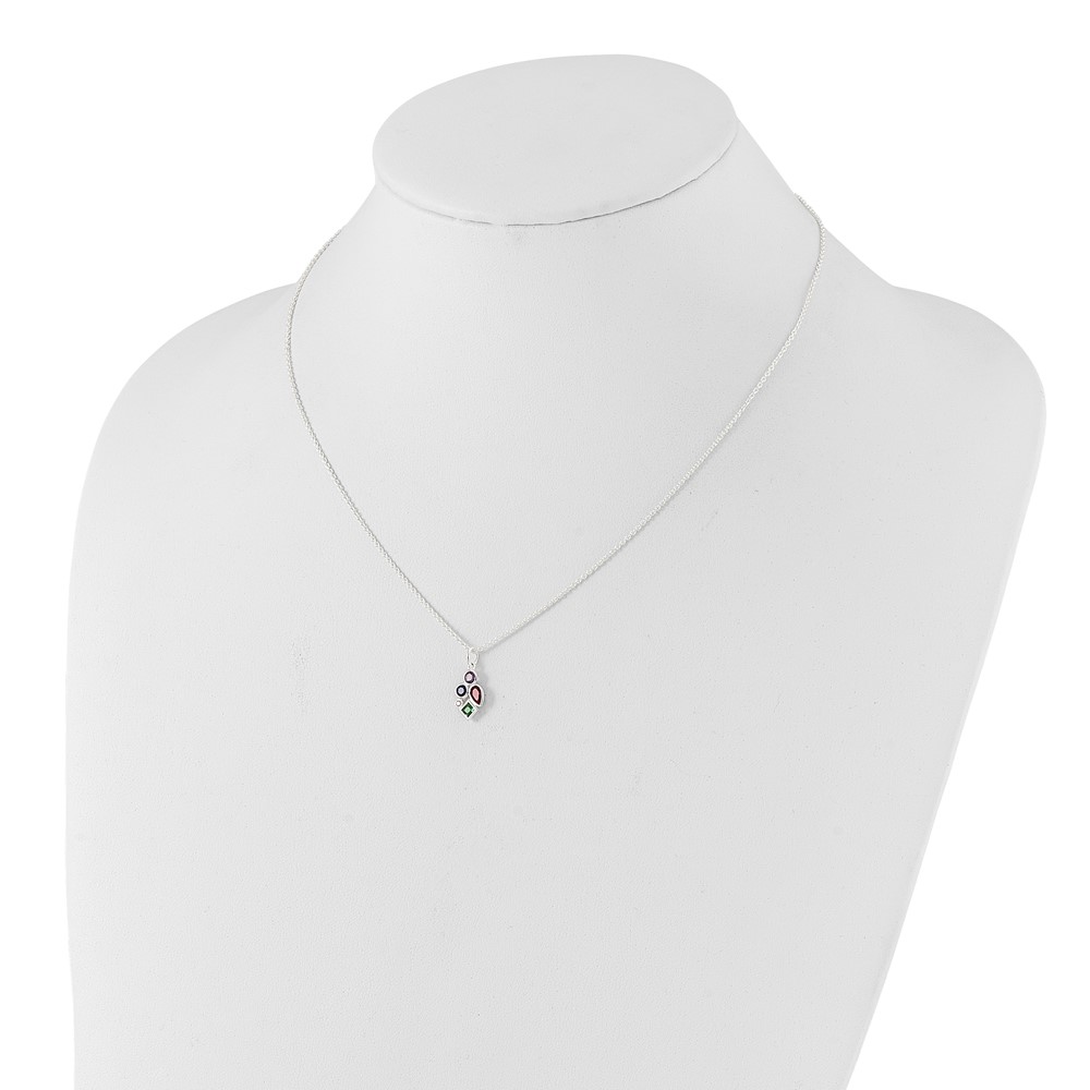 Sterling Silver E-coated Multi Color CZ 17.75in w/2in ext Necklace (QG6637-17.75)
