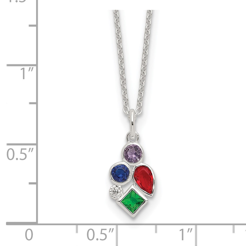 Sterling Silver E-coated Multi Color CZ 17.75in w/2in ext Necklace (QG6637-17.75)