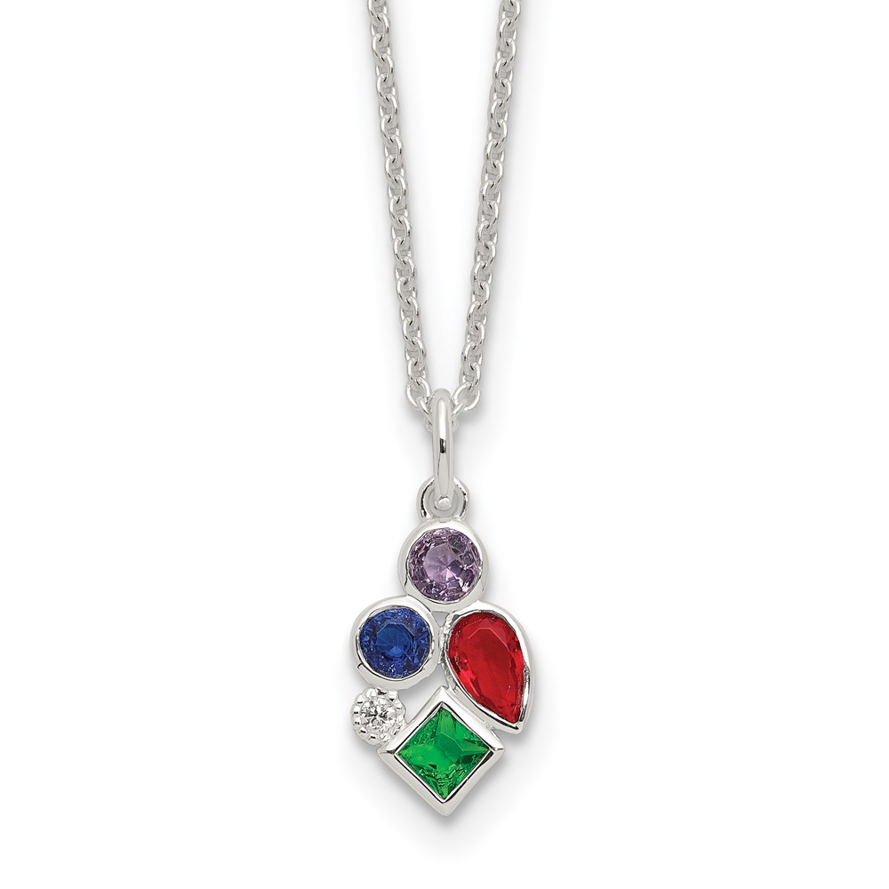Sterling Silver E-coated Multi Color CZ 17.75in w/2in ext Necklace (QG6637-17.75)